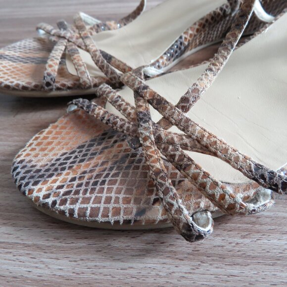 STUART WEITZMAN Leather Snakeskin Strappy Low Wedge Sandals Quiet Luxury US 8 - Picture 3 of 15